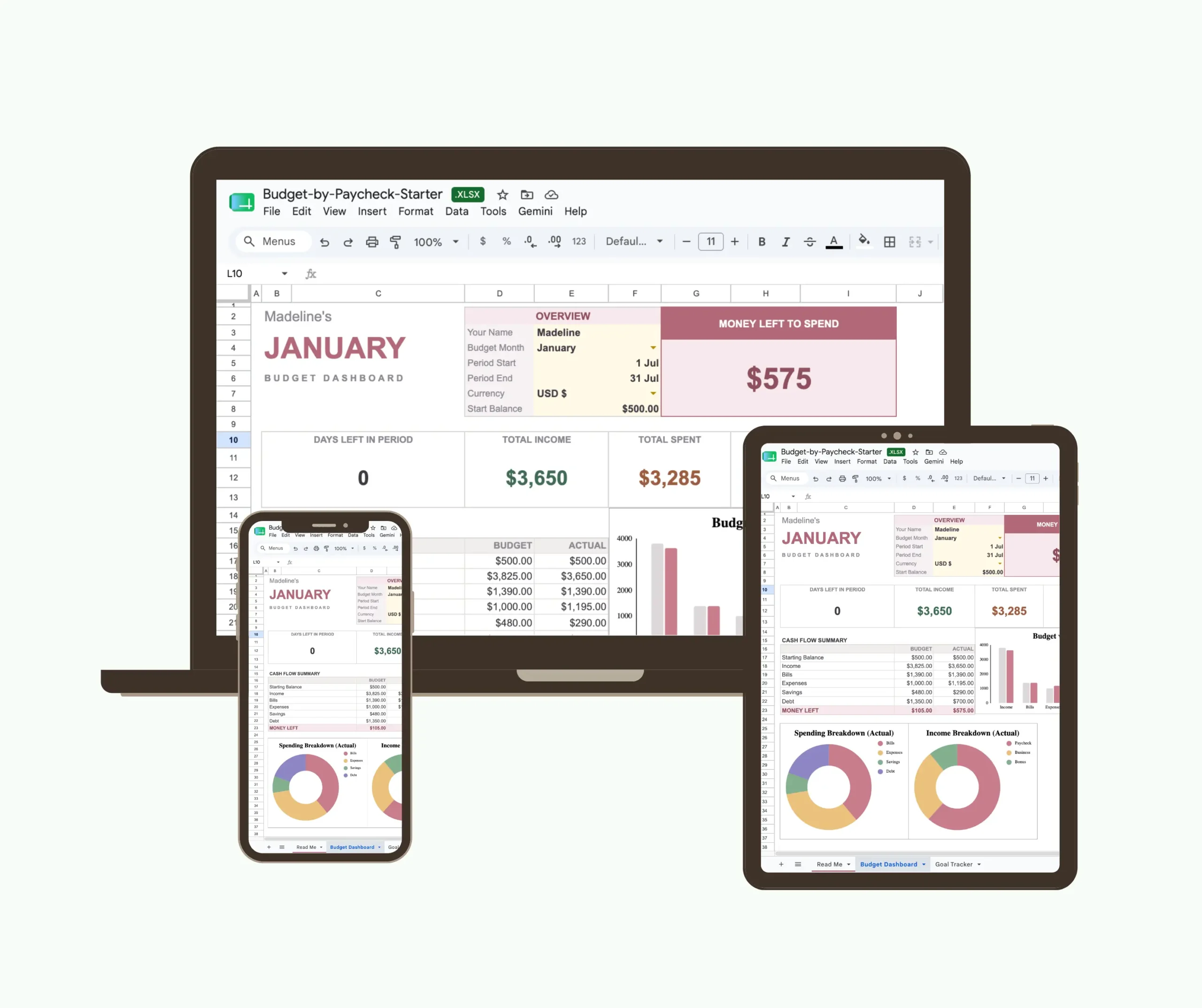 Daily Money Plan budgeting tools and spreadsheet workspace