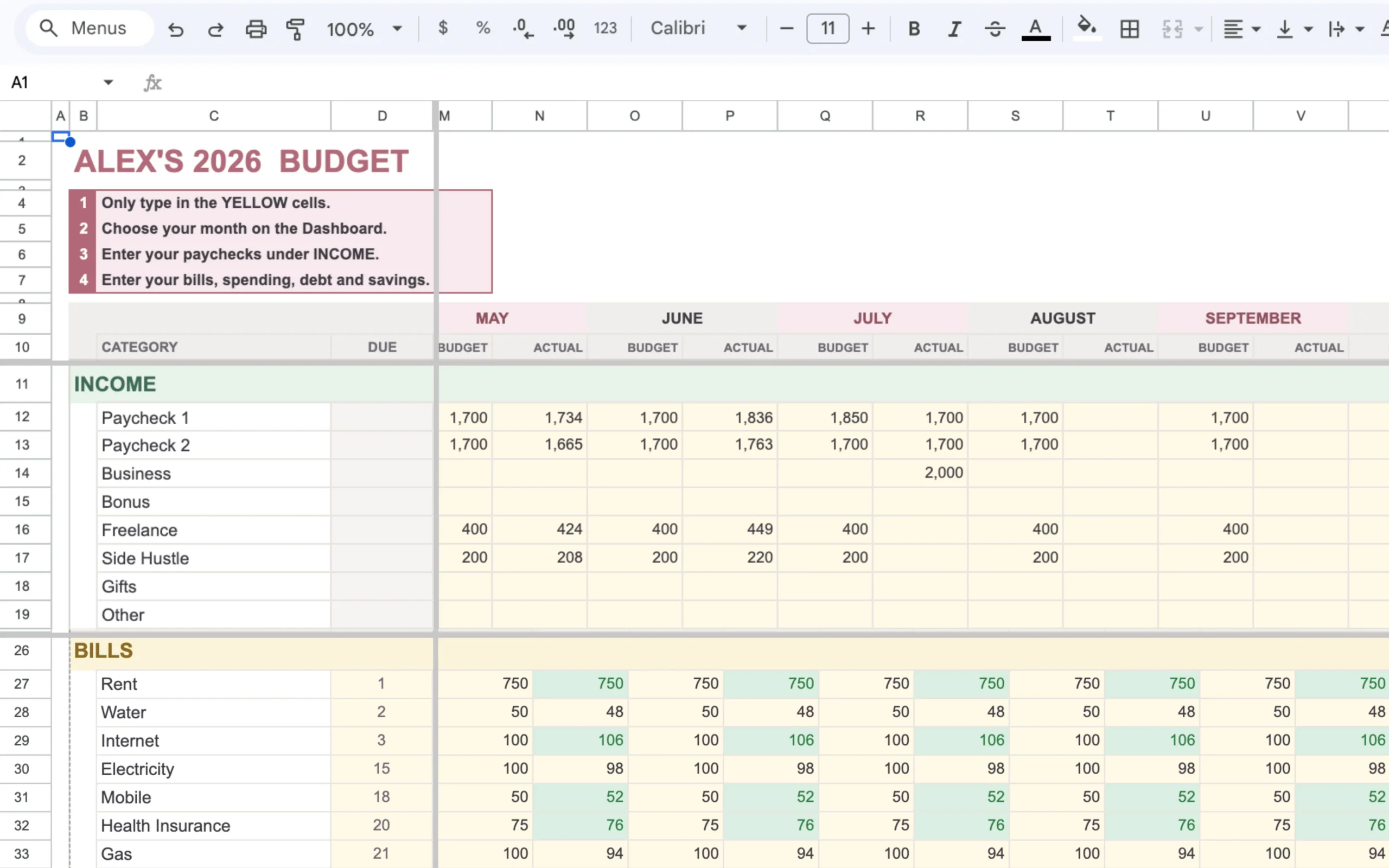 Entering planned paychecks and bills into the Daily Money Plan budget tab