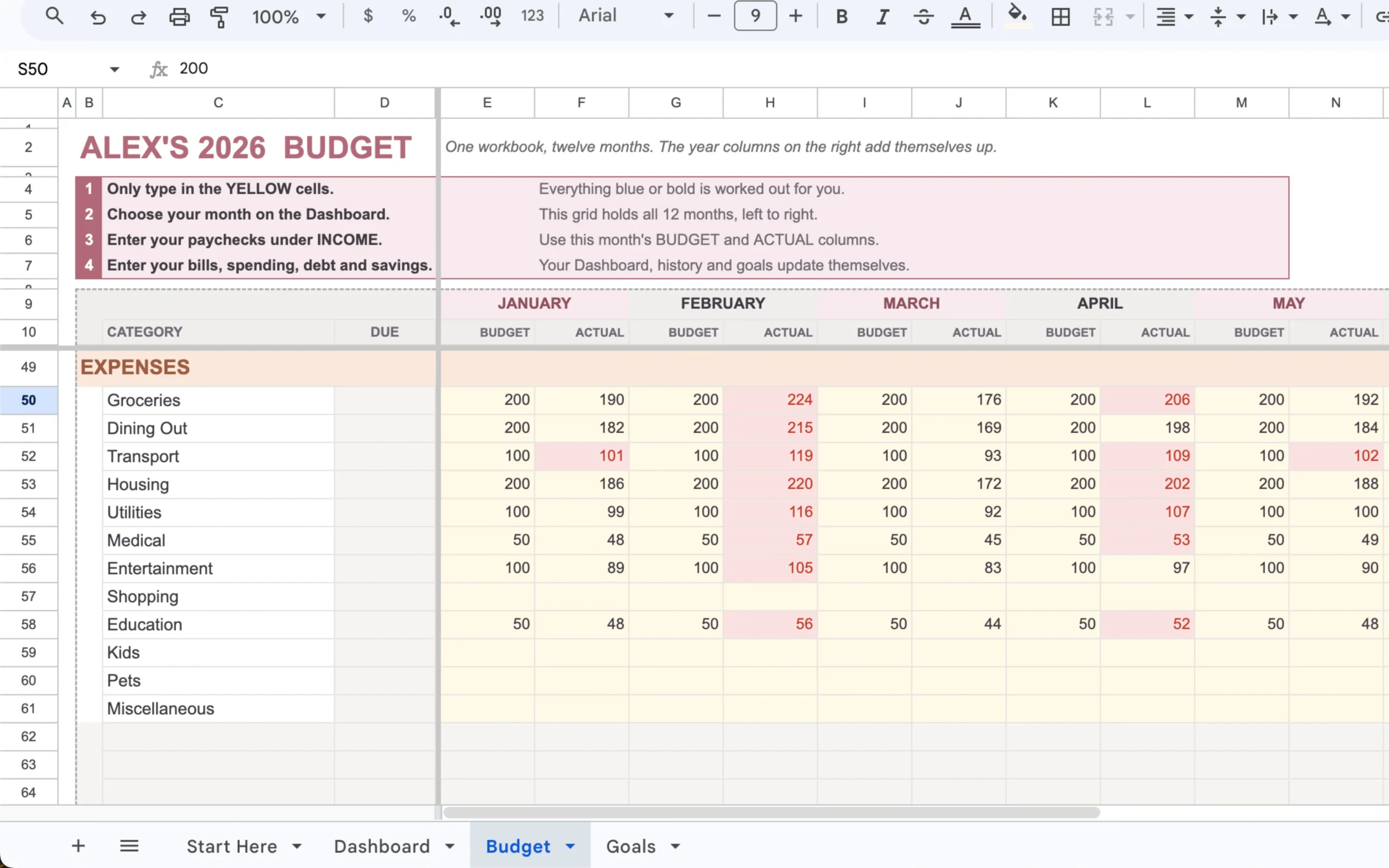 Budget by Paycheck System bill and expense planning layout