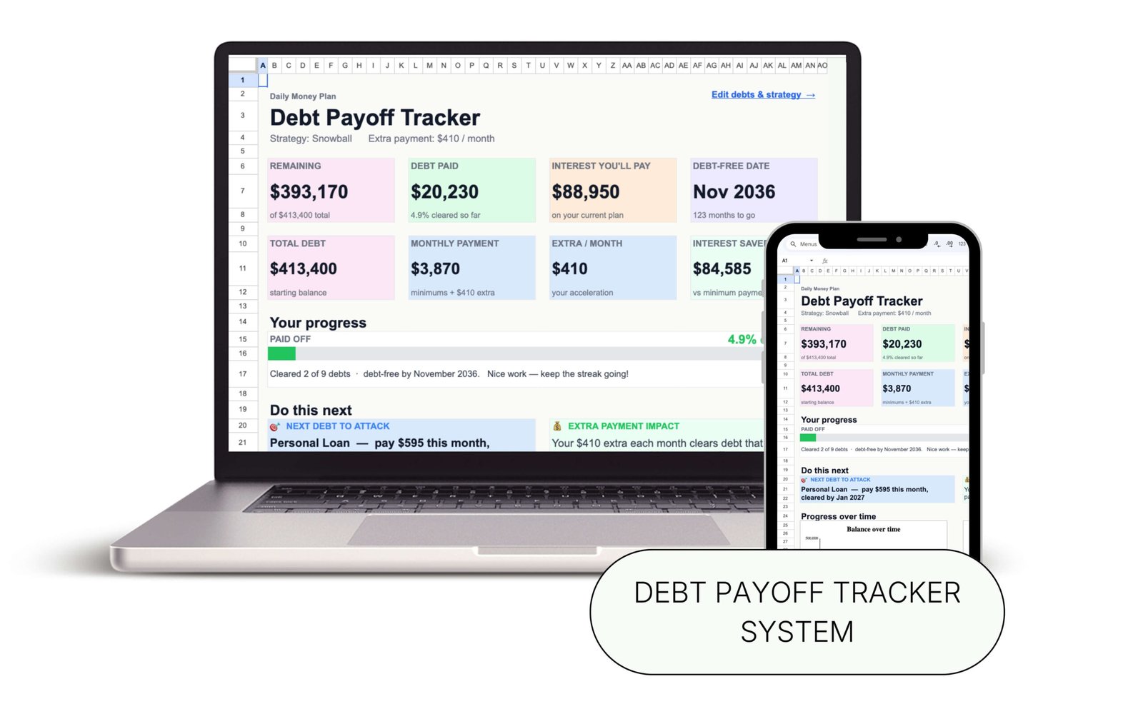 Debt Payoff Tracker System spreadsheet template