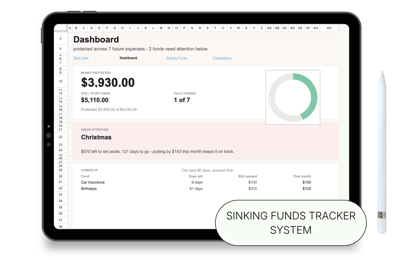 Sinking Funds Tracker System spreadsheet template